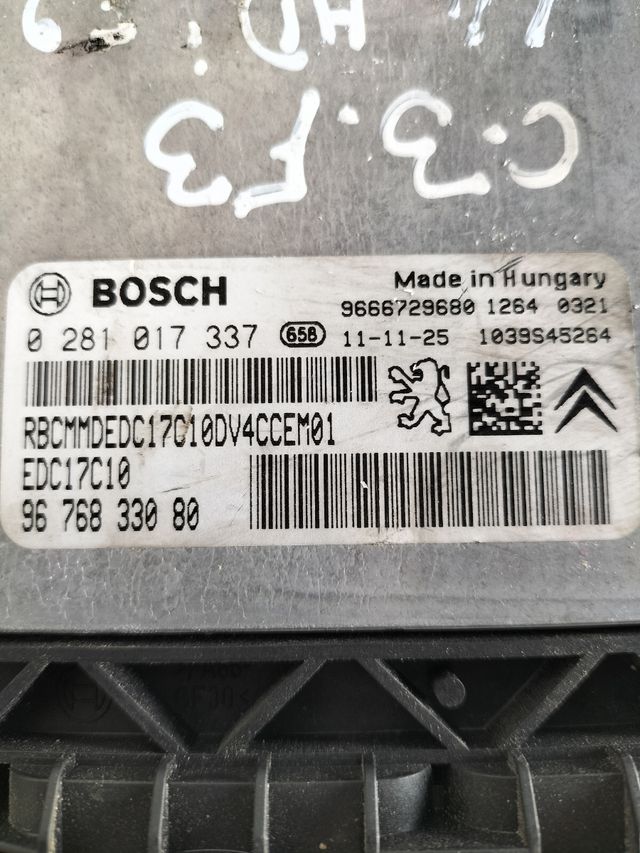 kit de arranque Citroën C3 1.4HDI ECU Bosch Referencia : 0281017337 - Edc17C10 Referencia original PSA : 9676833080 BSI Referencia  : 9666952080